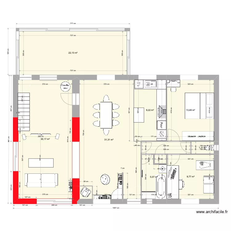 plan surfaces et cotes new 4 meubl&eacute;. Plan de 