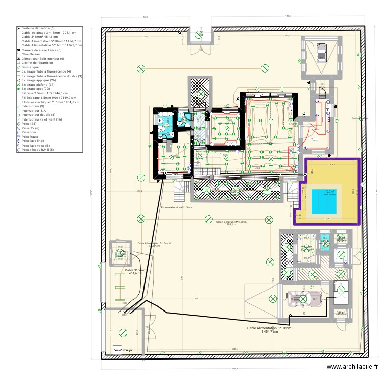 plan electricte  209. Plan de 22 pièces et 375 m2