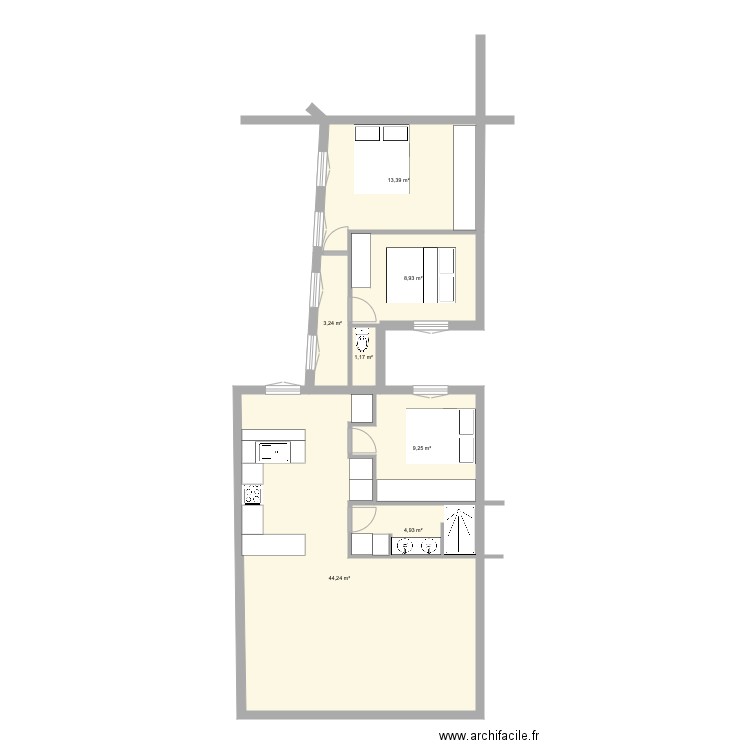 Bvd Temple ter. Plan de 7 pièces et 85 m2