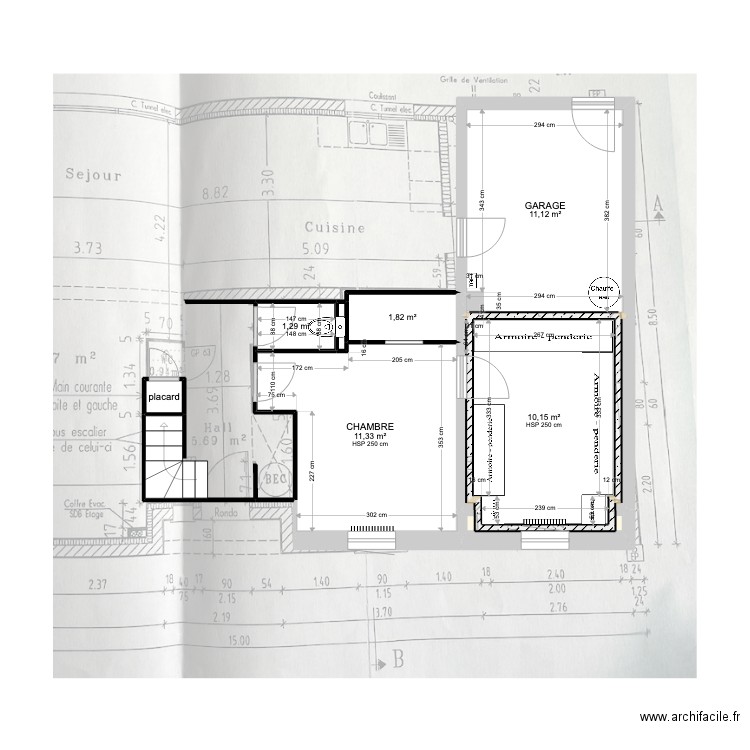 MAUNIER RDC. Plan de 8 pièces et 36 m2