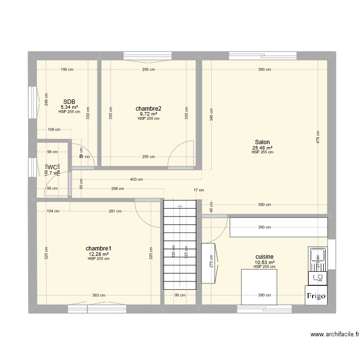 Plan Maison 1er étage. Plan de 6 pièces et 65 m2