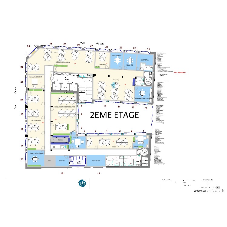 Plan 22V avec noms. Plan de 150 pièces et 3204 m2