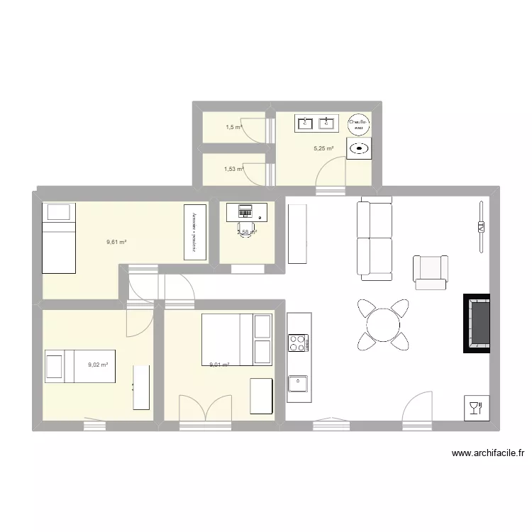 maison 72m2. Plan de 