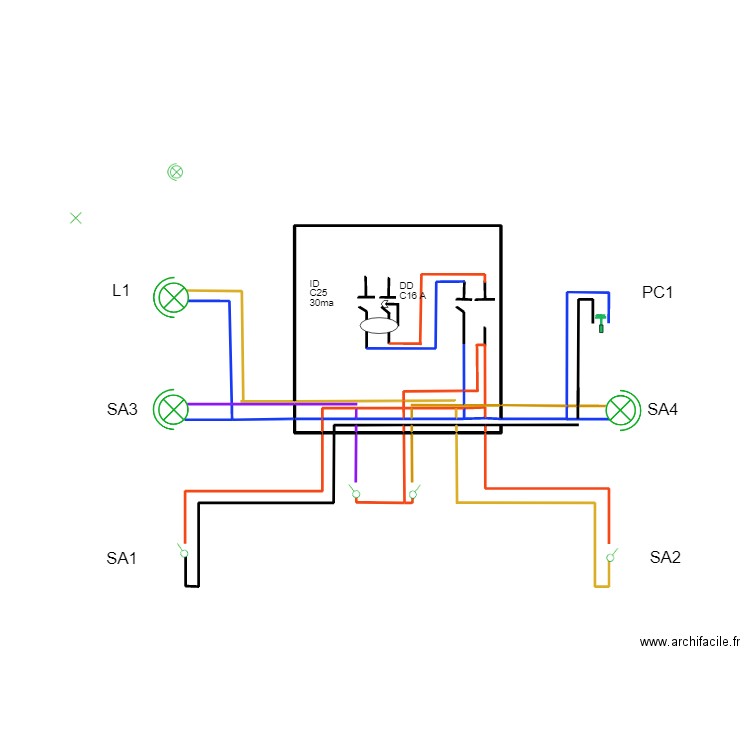 schéma unifilaire 3. Plan de 17 pièces et 8 m2