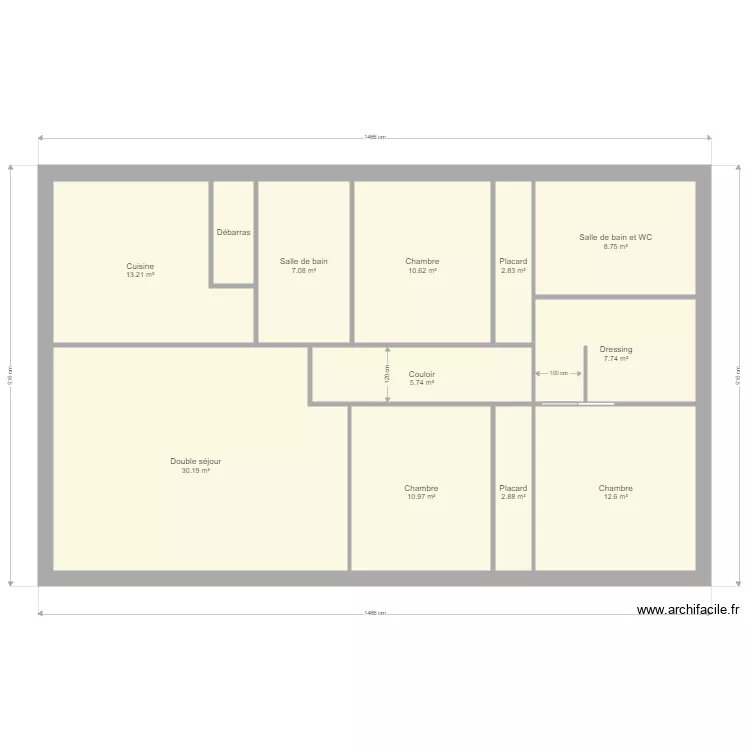 120M2 MAISON 2 CH. Plan de 