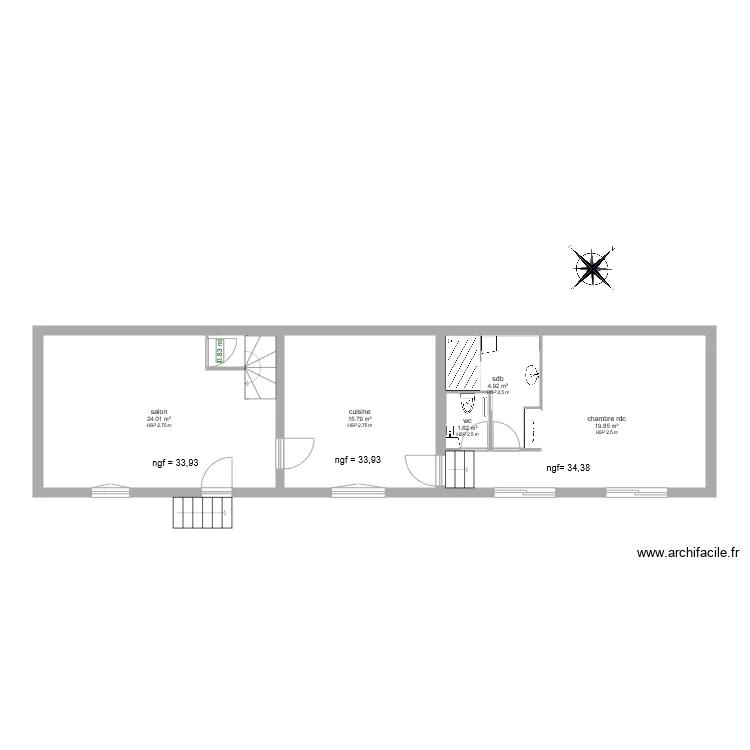 plan interieur rez de chauss&eacute;e avec extension. Plan de 