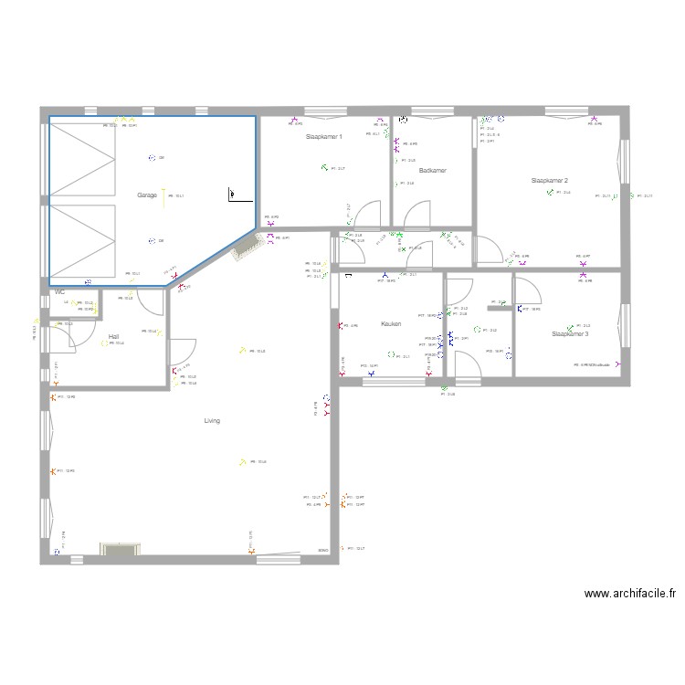 Loïc beneden elec kringen gekleurd2. Plan de 0 pièce et 0 m2