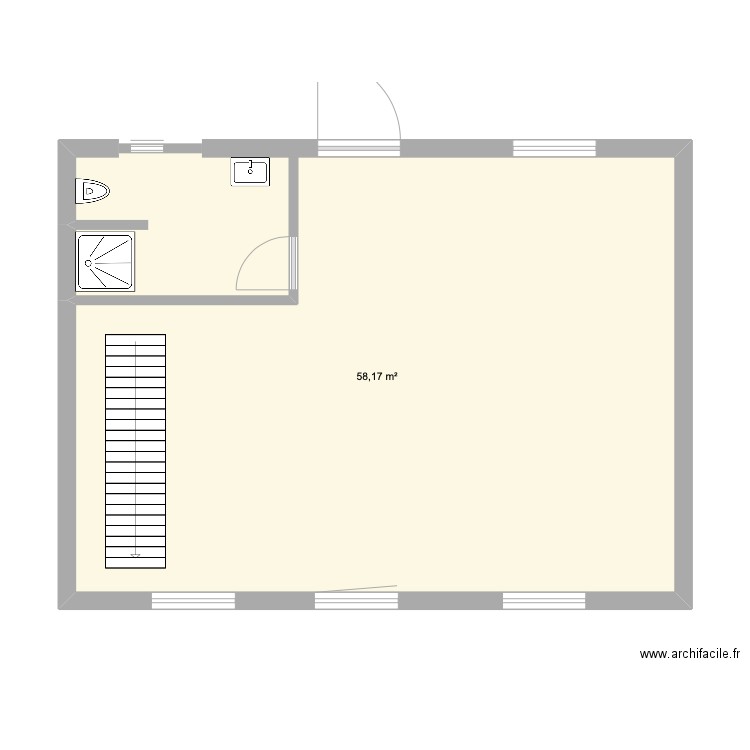 mag boul 2. Plan de 1 pièce et 58 m2