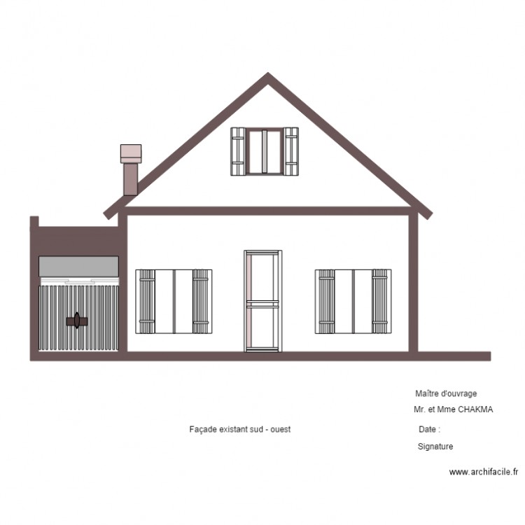 Façade existant sud ouest. Plan de 0 pièce et 0 m2