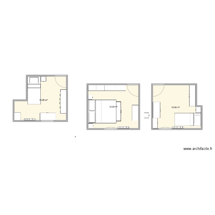 CHAMBRES BAUVIN. Plan de 3 pièces et 34 m2