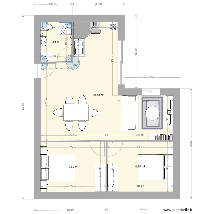 habitat des gitans 2. Plan de 4 pièces et 54 m2