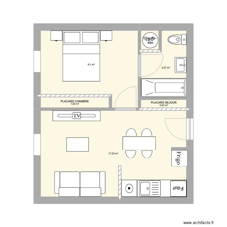 PLAN T2. Plan de 6 pièces et 32 m2