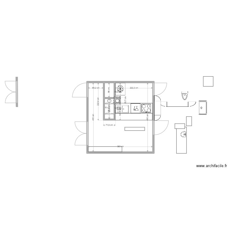 cuisino. Plan de 4 pièces et 15 m2