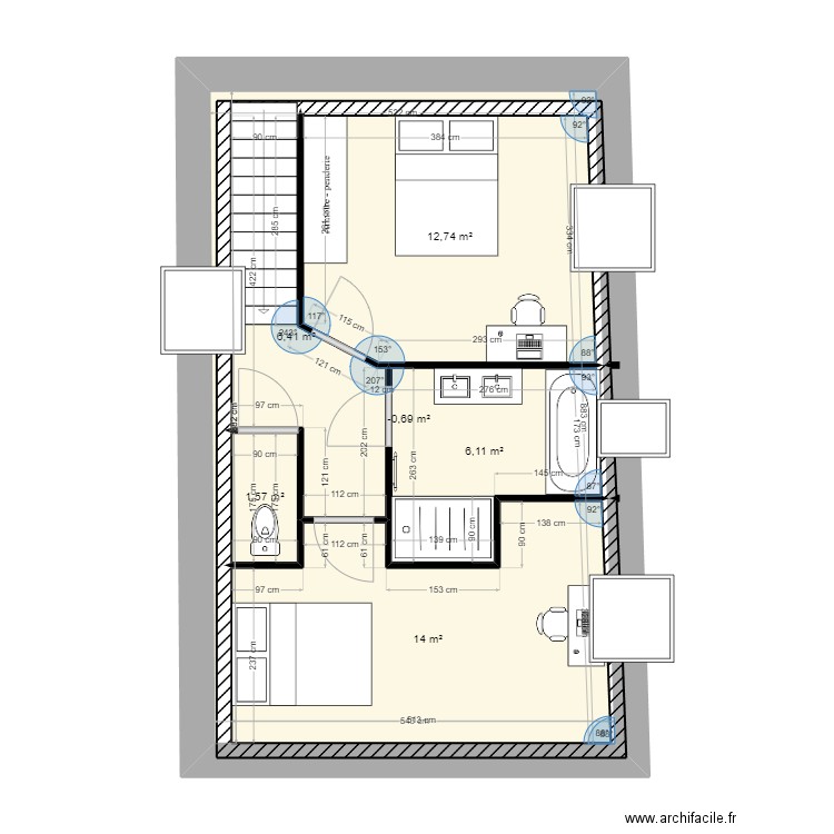 étage1.1. Plan de 6 pièces et 88 m2