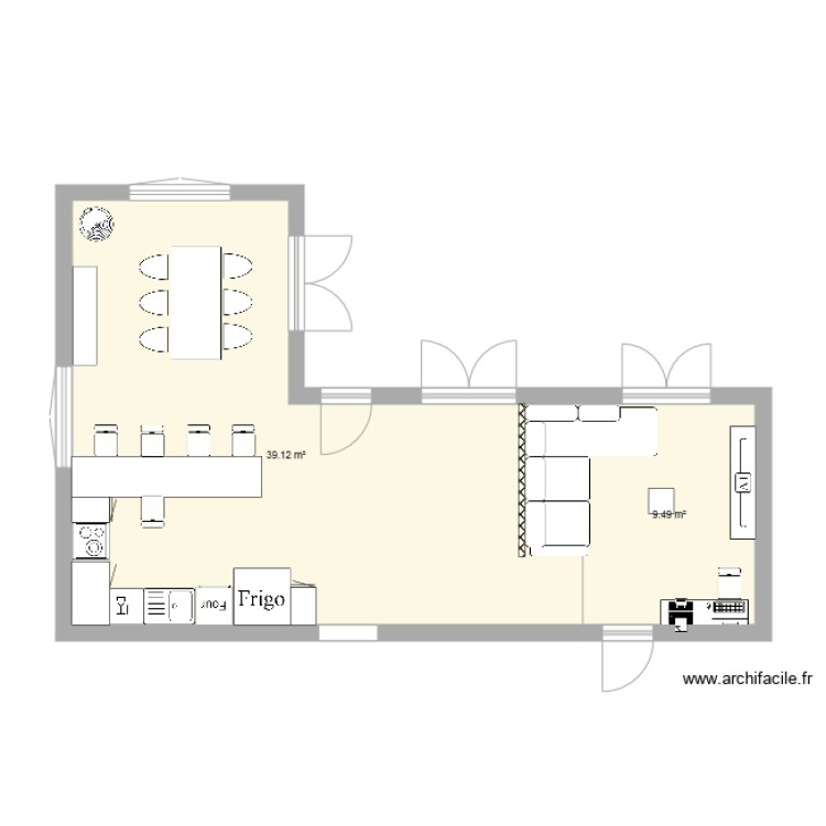 salle a manger - Plan 2 pièces 49 m2 dessiné par severine...