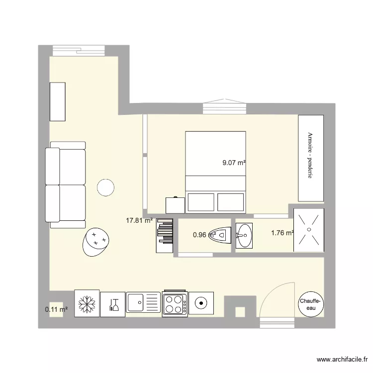 CHAMBRE 9M2. Plan de 