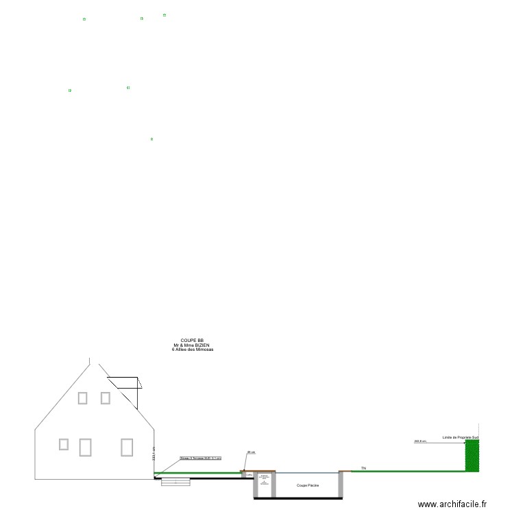 Plan Coupe Facade Ouest Kerbiz. Plan de 0 pièce et 0 m2