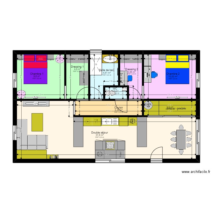 Maison 84 m2. Plan de 9 pièces et 80 m2
