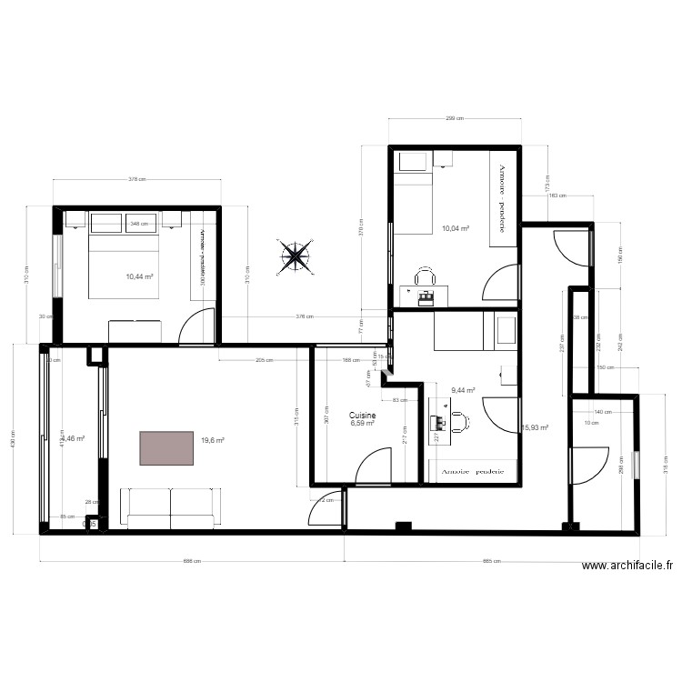 F3 ALC. Plan de 8 pièces et 77 m2