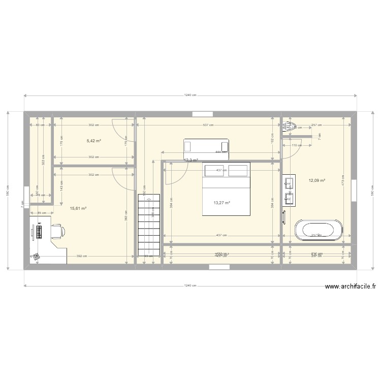 combles aménagés 3. Plan de 7 pièces et 64 m2