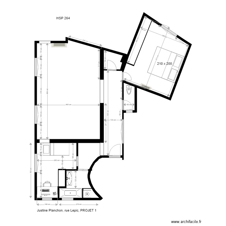 projet chambre 2 justine. Plan de 0 pièce et 0 m2