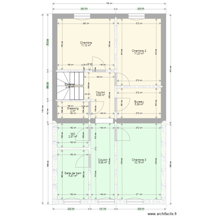  1 etage 2 version avec ext. Plan de 10 pièces et 65 m2