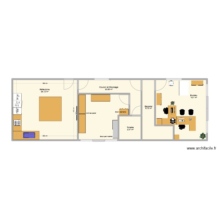 Bureau 2. Plan de 5 pièces et 76 m2