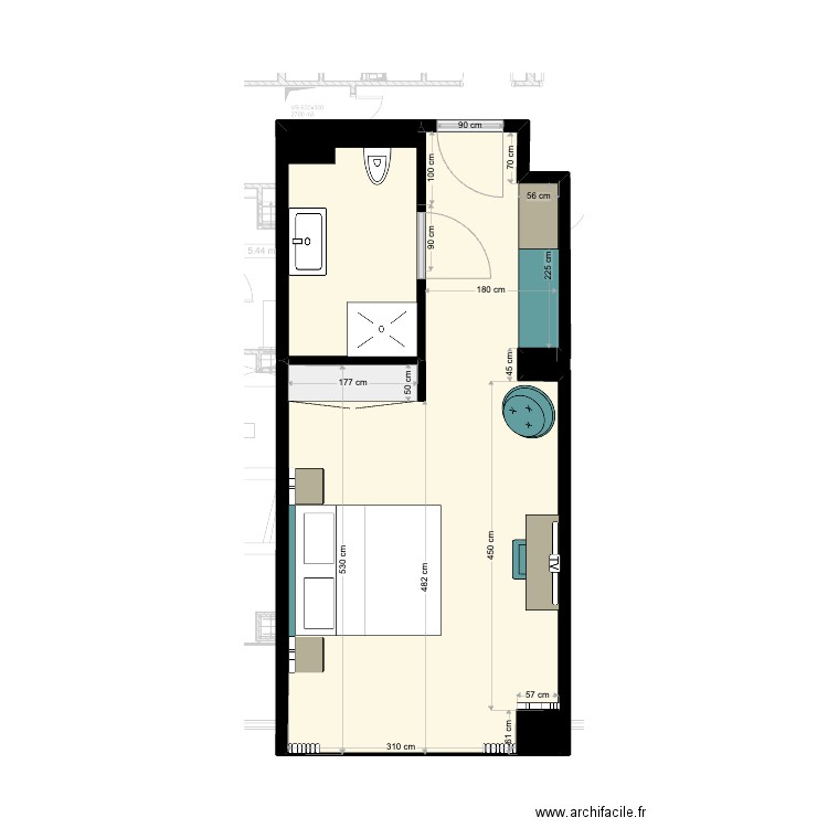 Chambre 13 (B). Plan de 2 pièces et 30 m2