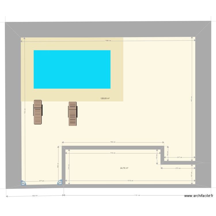 piscine desjoyaux01. Plan de 2 pièces et 153 m2