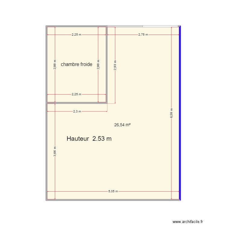 Stockage pharmacie. Plan de 2 pièces et 33 m2