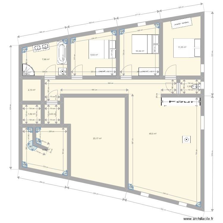 Plan Aubière RDC Appart 1 version 3. Plan de 0 pièce et 0 m2