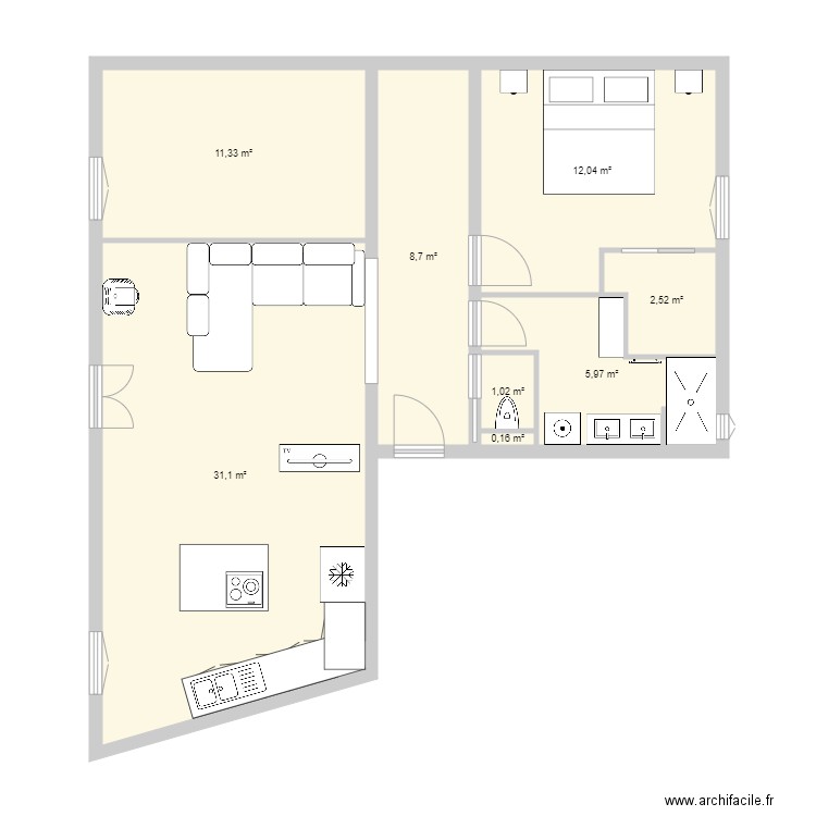 appartement option T3. Plan de 8 pièces et 73 m2