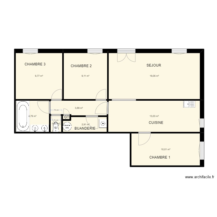 logement fonction V3 bat. B. Plan de 9 pièces et 73 m2