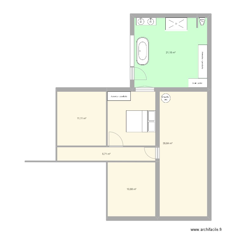 Extension. Plan de 5 pièces et 85 m2