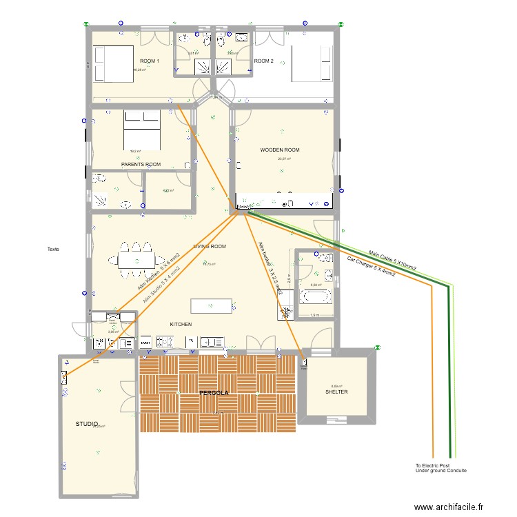 ELECTRICITE. Plan de 11 pièces et 190 m2