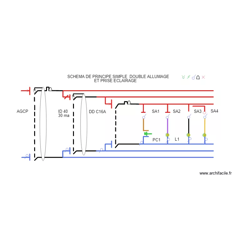 sch&eacute;ma simple allumage. Plan de 