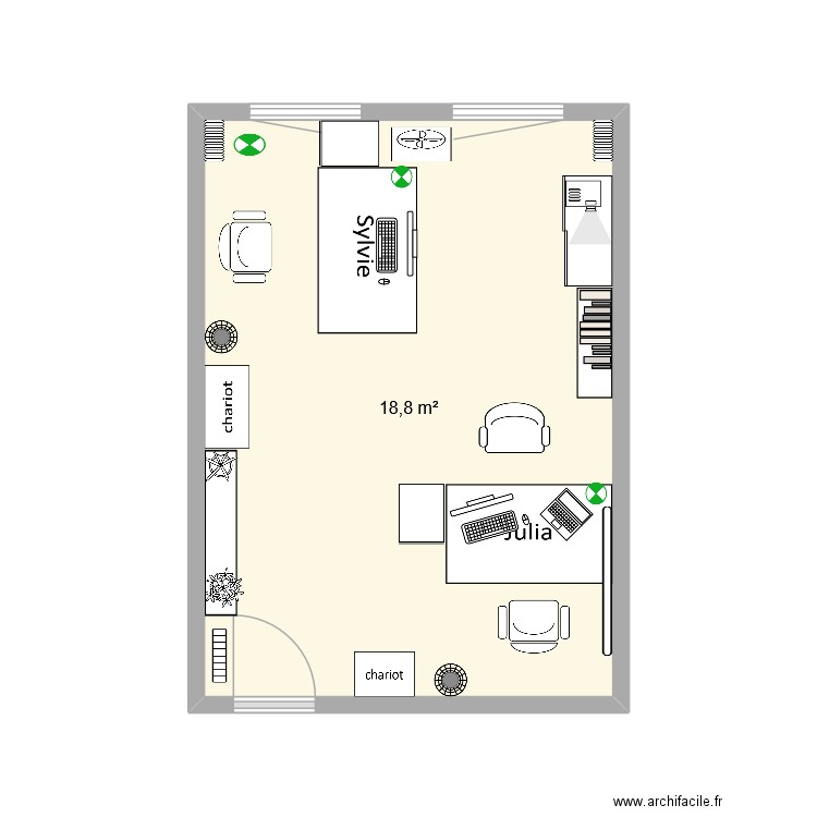 base. Plan de 1 pièce et 19 m2