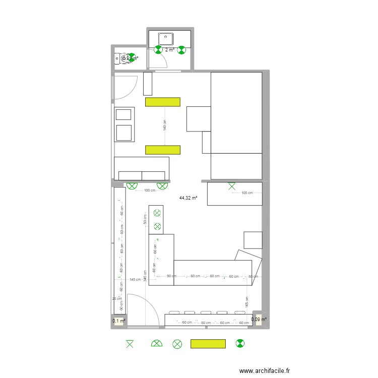 Corner plan prises. Plan de 5 pièces et 47 m2