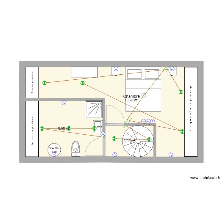 vigna pigna etage. Plan de 3 pièces et 30 m2