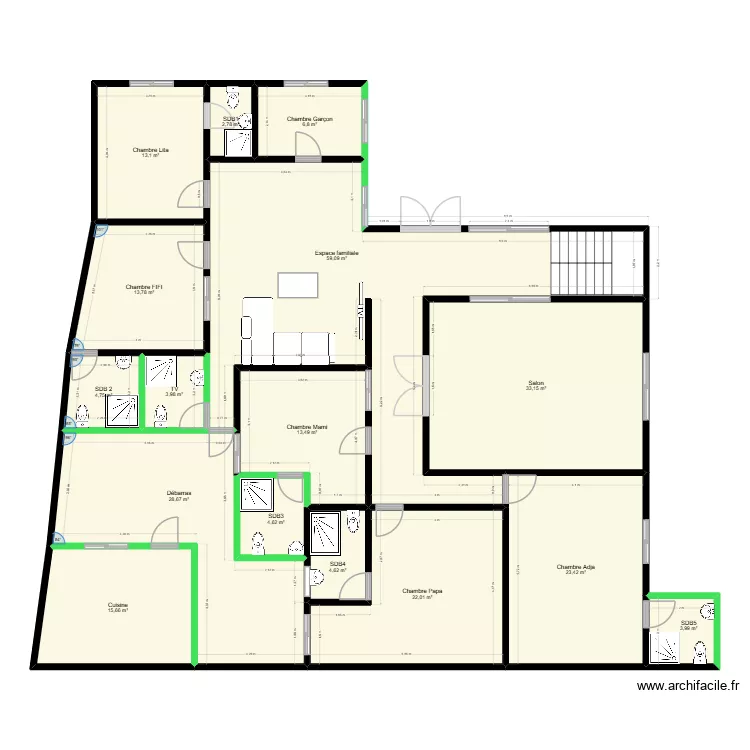 nouveau plan chez baye yaram. Plan de 56  et 767 m²