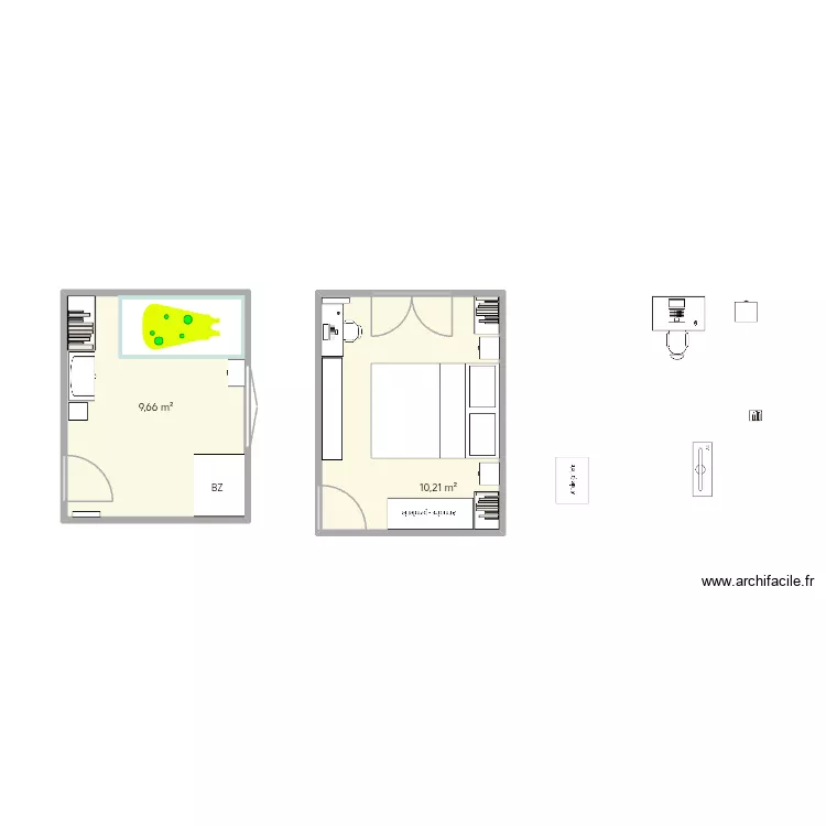 Chambres. Plan de 2 pièces et 20 m² Chambres. Plan de 2 pièces et 20 m²