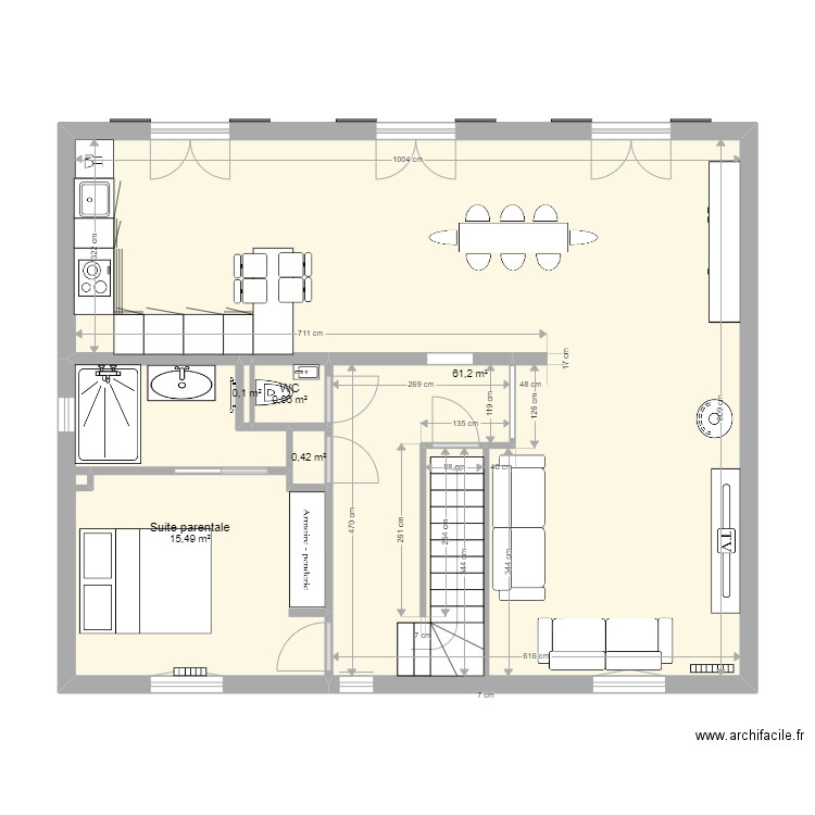 Premier etage  Etat actuel. Plan de 5 pièces et 78 m2