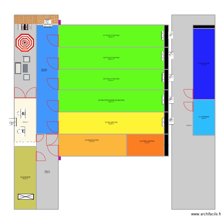 champignon. Plan de 23 pièces et 380 m2