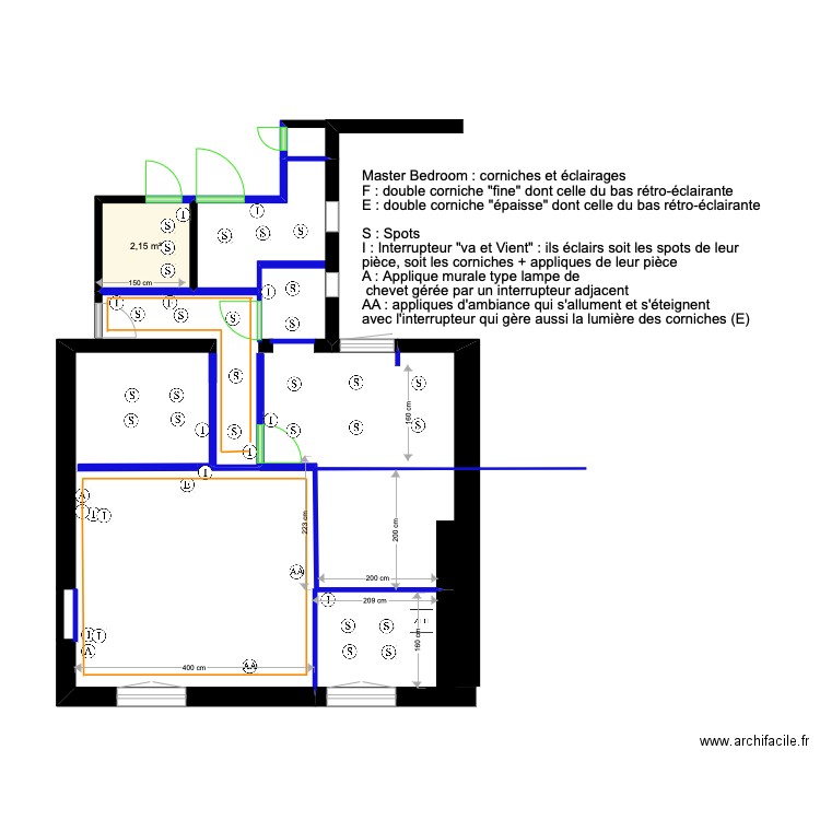 Master BedRoom (corniches + éclairages 2). Plan de 1 pièce et 2 m2