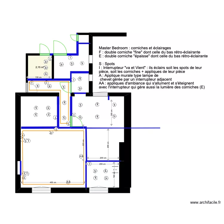 Master BedRoom (corniches + &eacute;clairages 2). Plan de 