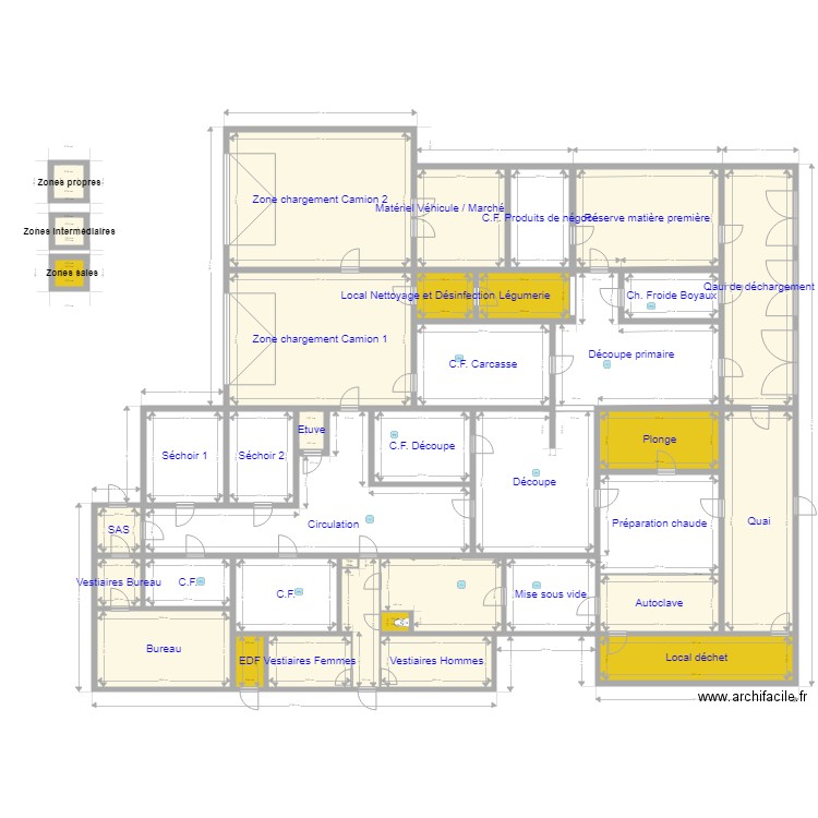 DESTANG 000 zones sales et propres. Plan de 38 pièces et 572 m2