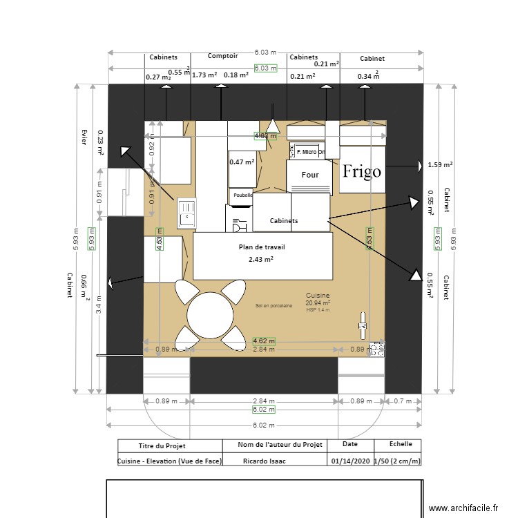 PLAN   CUISINE VUE DE FACE ELEVATION TERMINER. Plan de 0 pièce et 0 m2