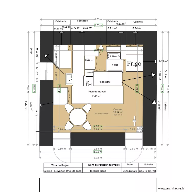 PLAN   CUISINE VUE DE FACE ELEVATION TERMINER. Plan de 