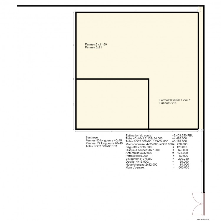 devis structure metallique+toiture hangar1907. Plan de 3 pièces et 427 m2