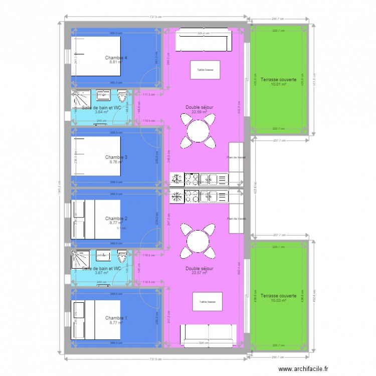 Plan DUO GreenCottages Latitude Nord 8784 int double terrasse . Plan de 0 pièce et 0 m2